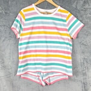 J Crew Pajama Set Large Knit Rainbow Striped Sleepwear Lounge Casual Lightweight